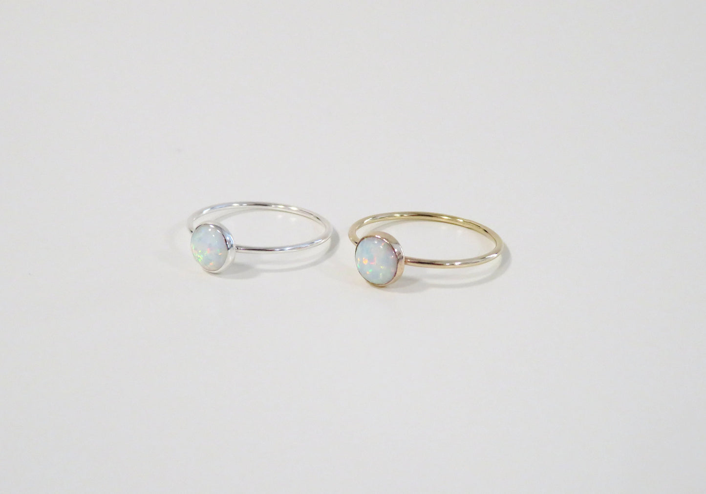 .925 Sterling Silver 6mm Round Fire White Opal Ring