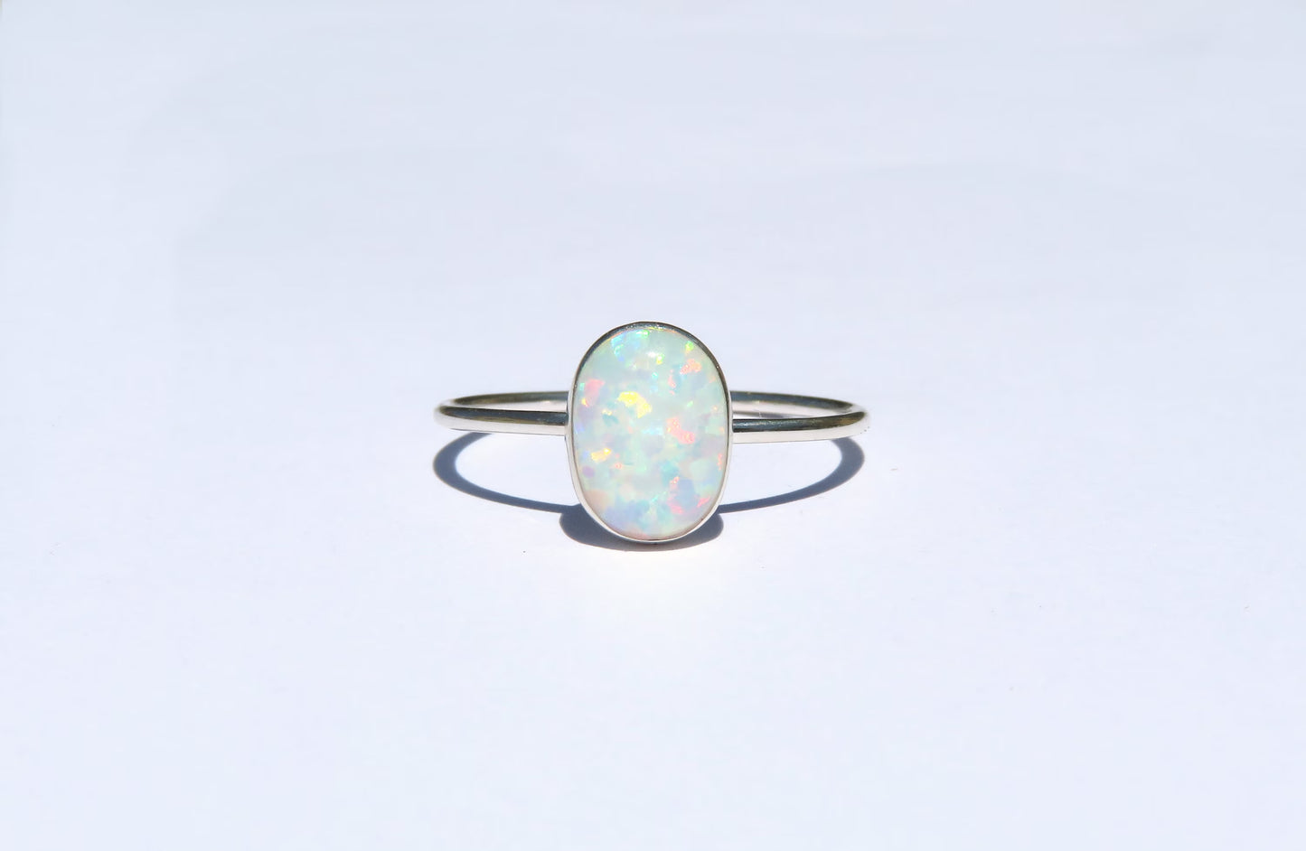 .925 Sterling Silver 6x8mm Oval Fire White Opal Ring