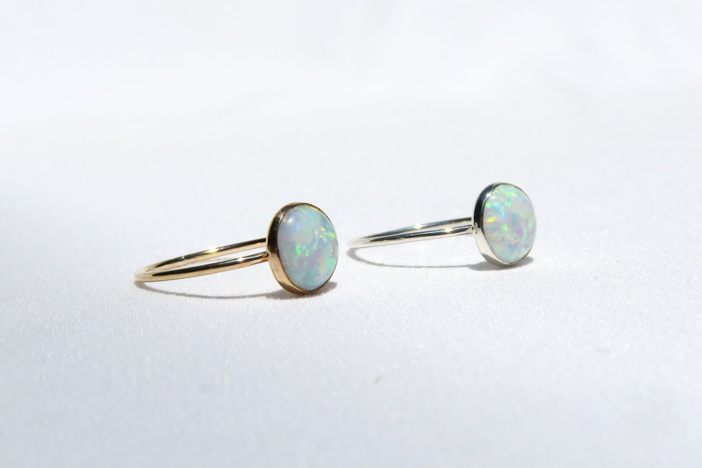 .925 Sterling Silver 8mm Round Fire White Opal Ring