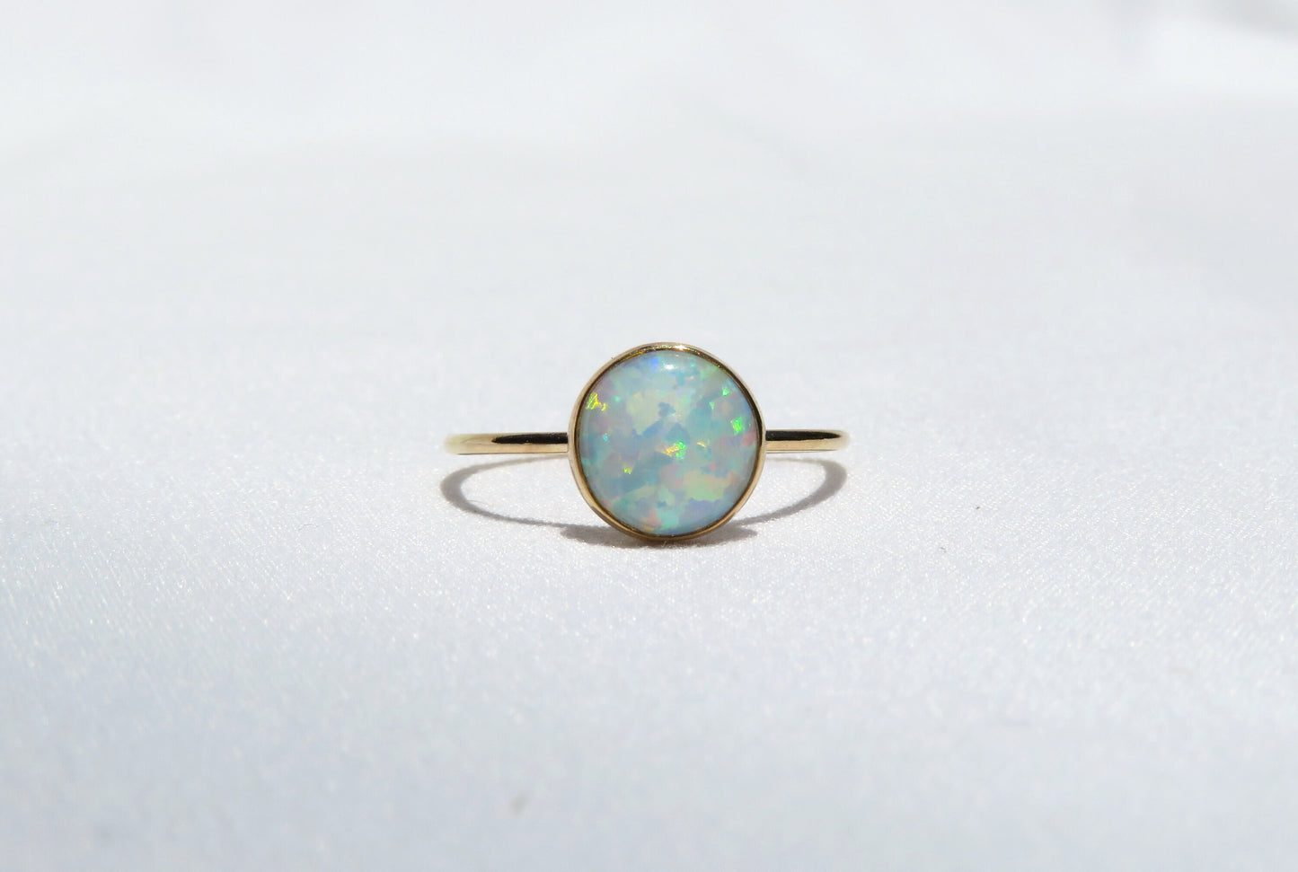 .925 Sterling Silver 8mm Round Fire White Opal Ring