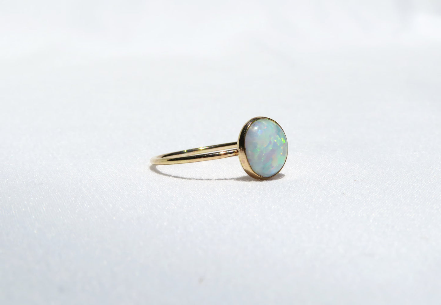 .925 Sterling Silver 8mm Round Fire White Opal Ring