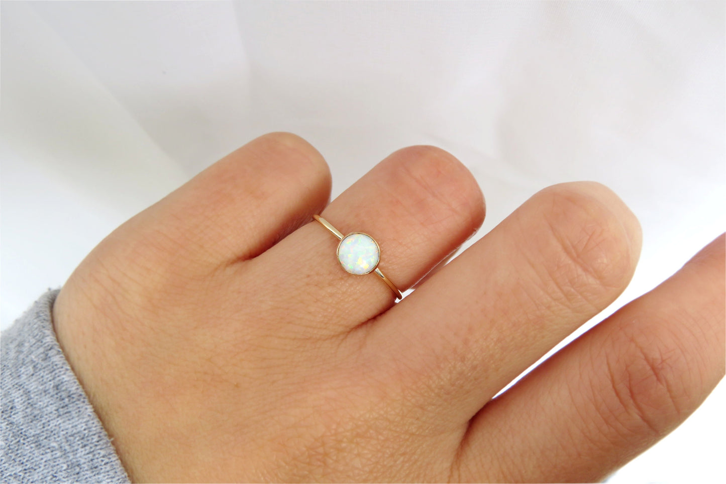 White Fire Opal Ring