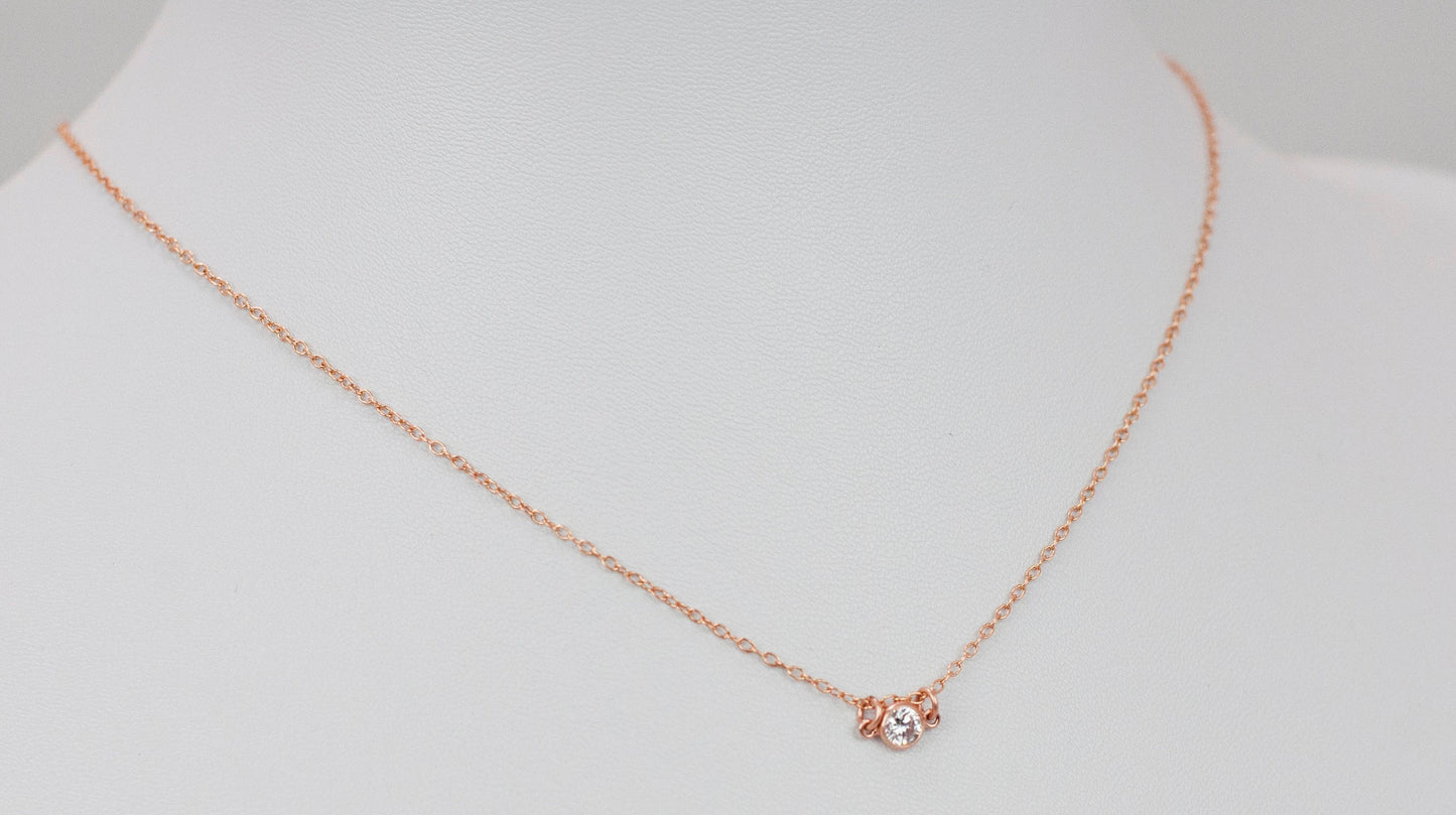 14k Rose Gold Filled Dainty CZ Necklace