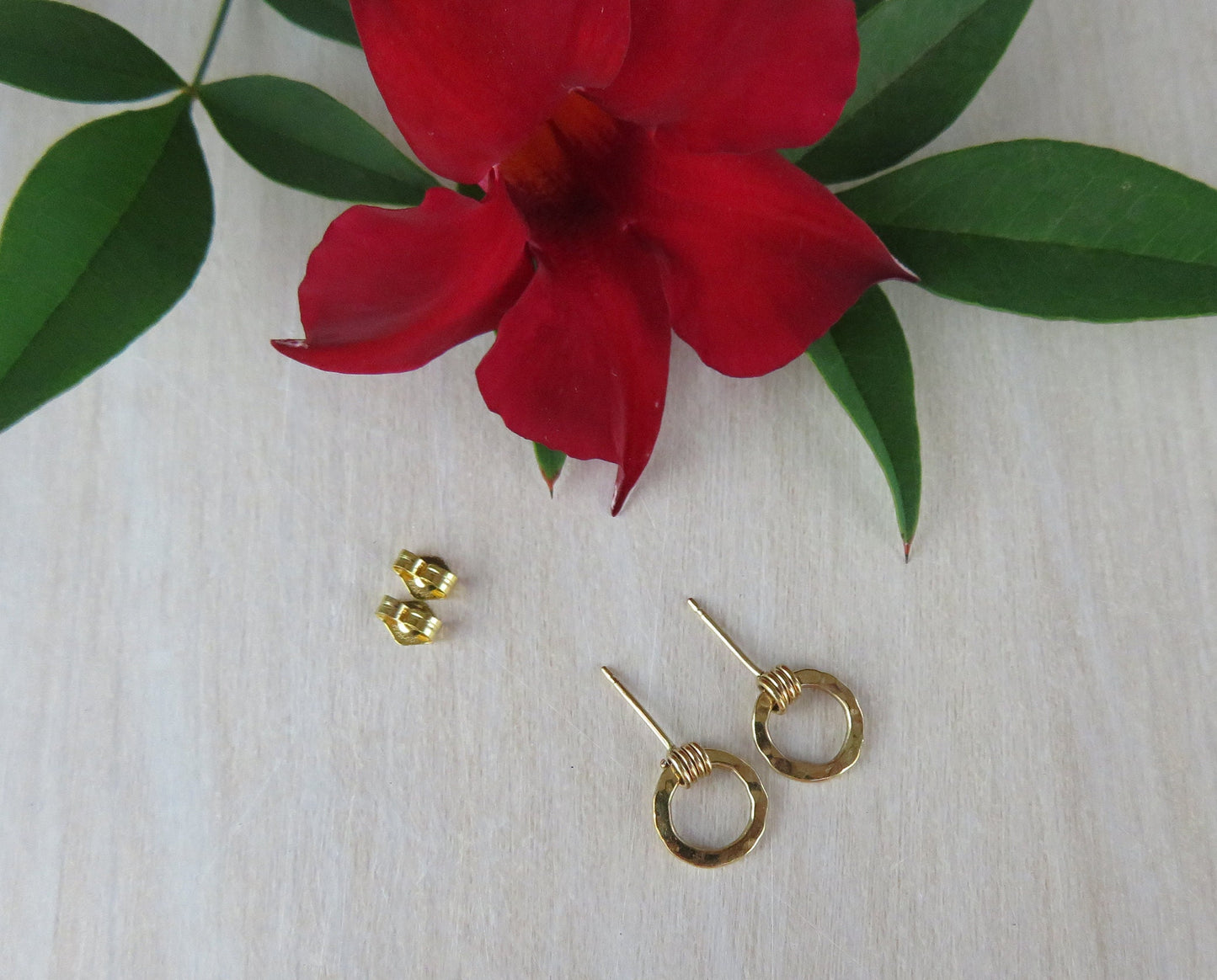 14k Gold Filled 9mm Hammered Open Circle Earrings