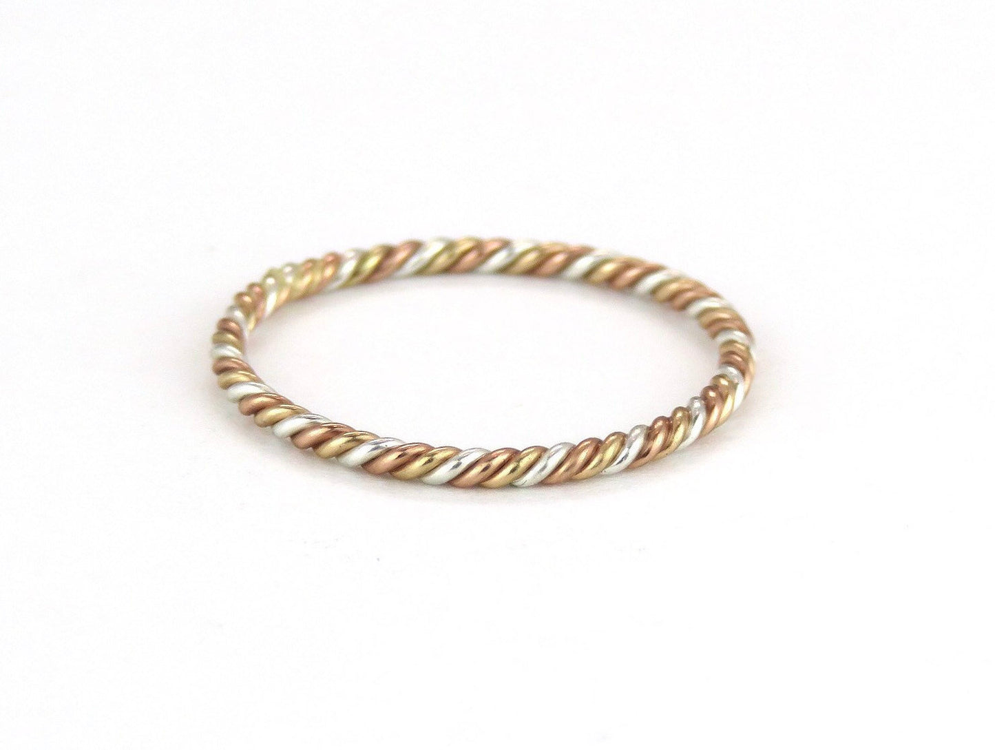 14k Multicolored 1.1mm Thin Twisted Stacking Ring