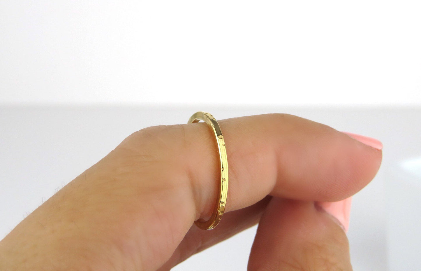 14k Gold Filed 1.2mm Flat Hammered Stacking Ring