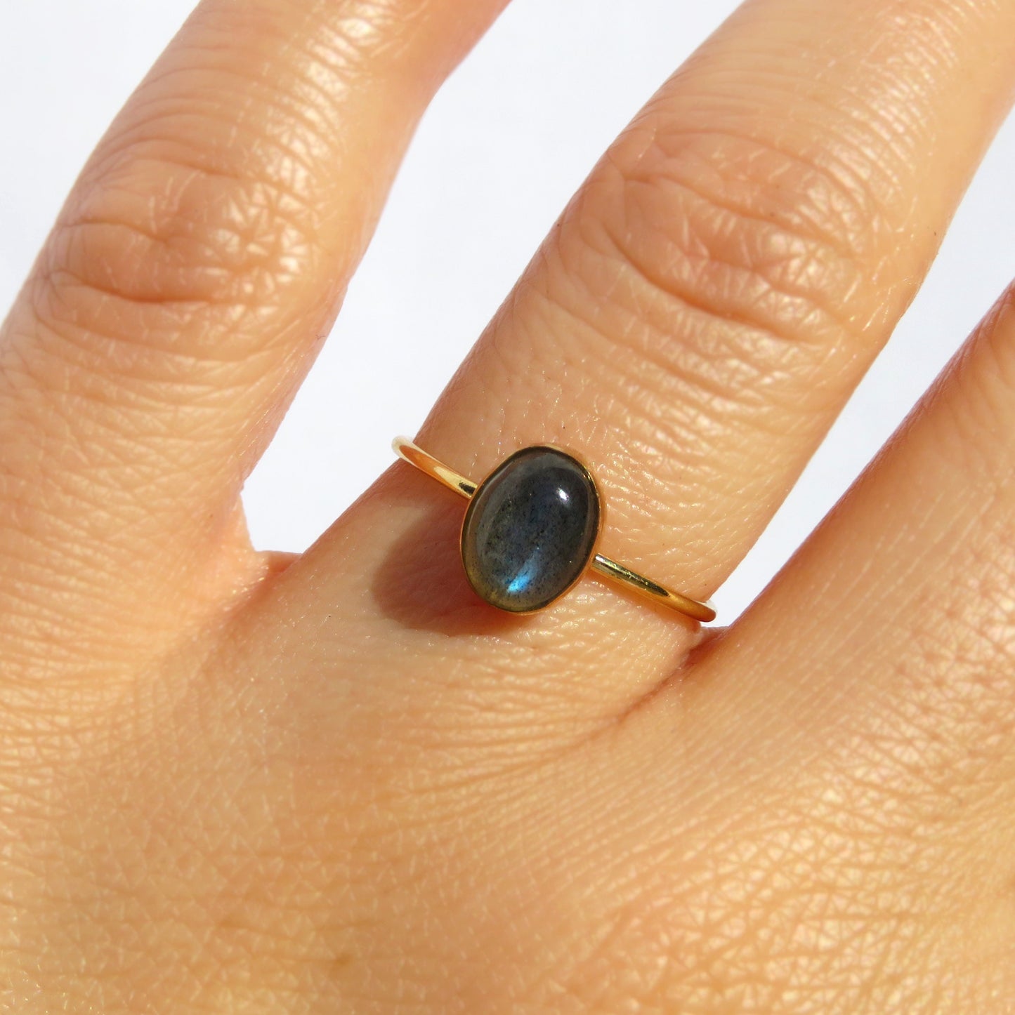 14k Gold Filled 6x8mm Oval Rainbow Labradorite Ring