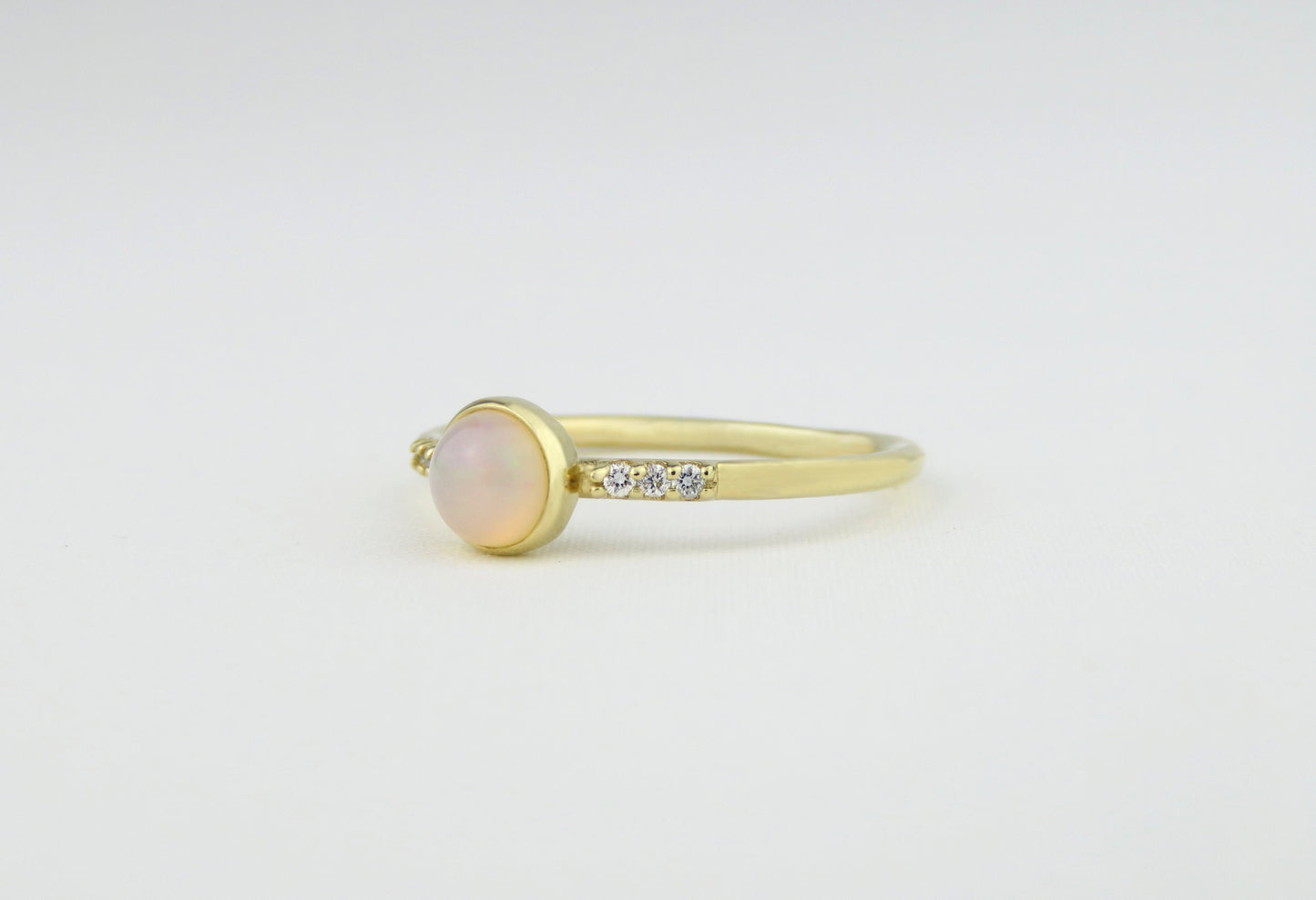 14k Gold 5mm Round Natural Opal Ring with Diamond Accents
