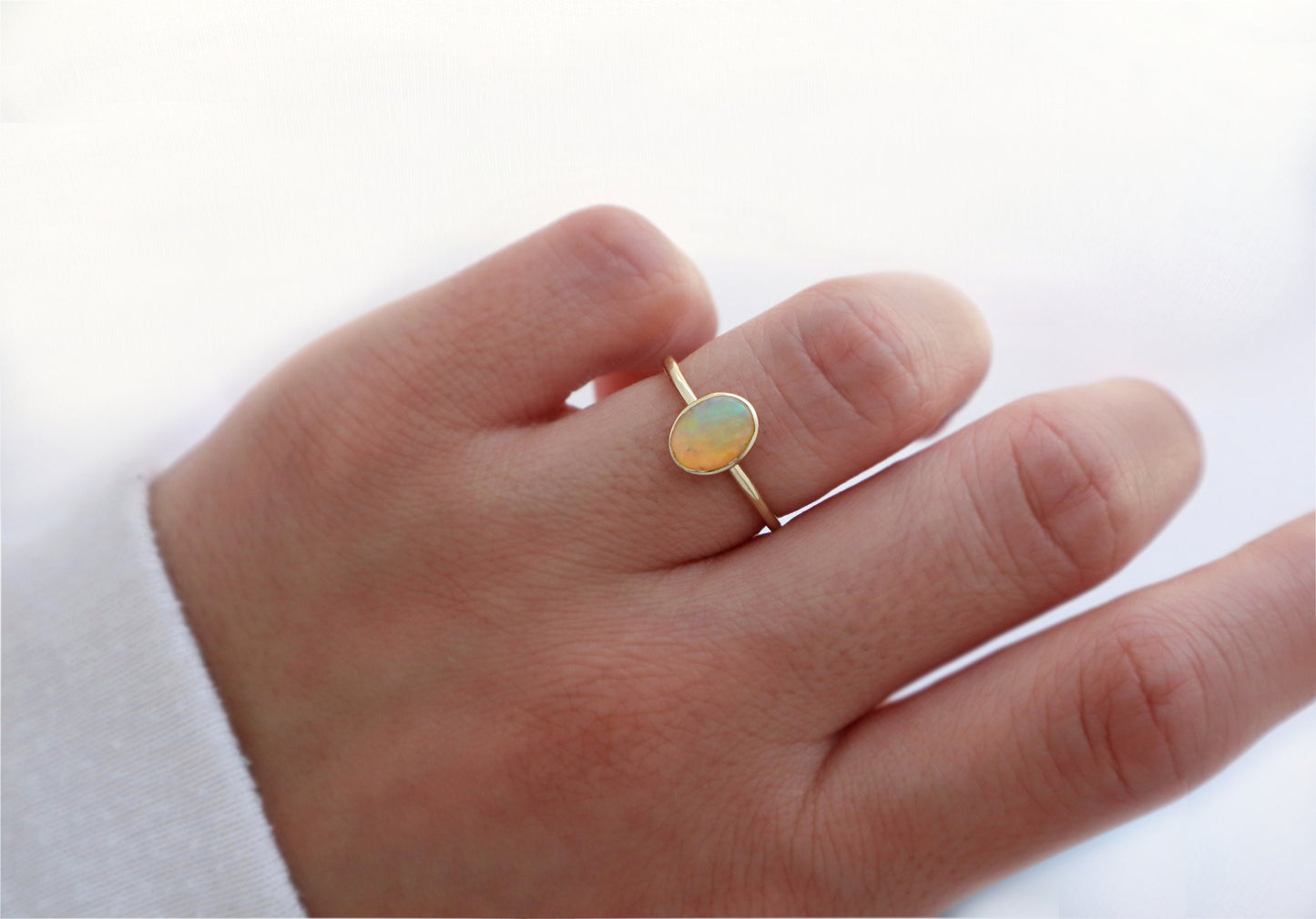 14k Gold 6x8mm Oval Natural Ethiopian Opal Ring