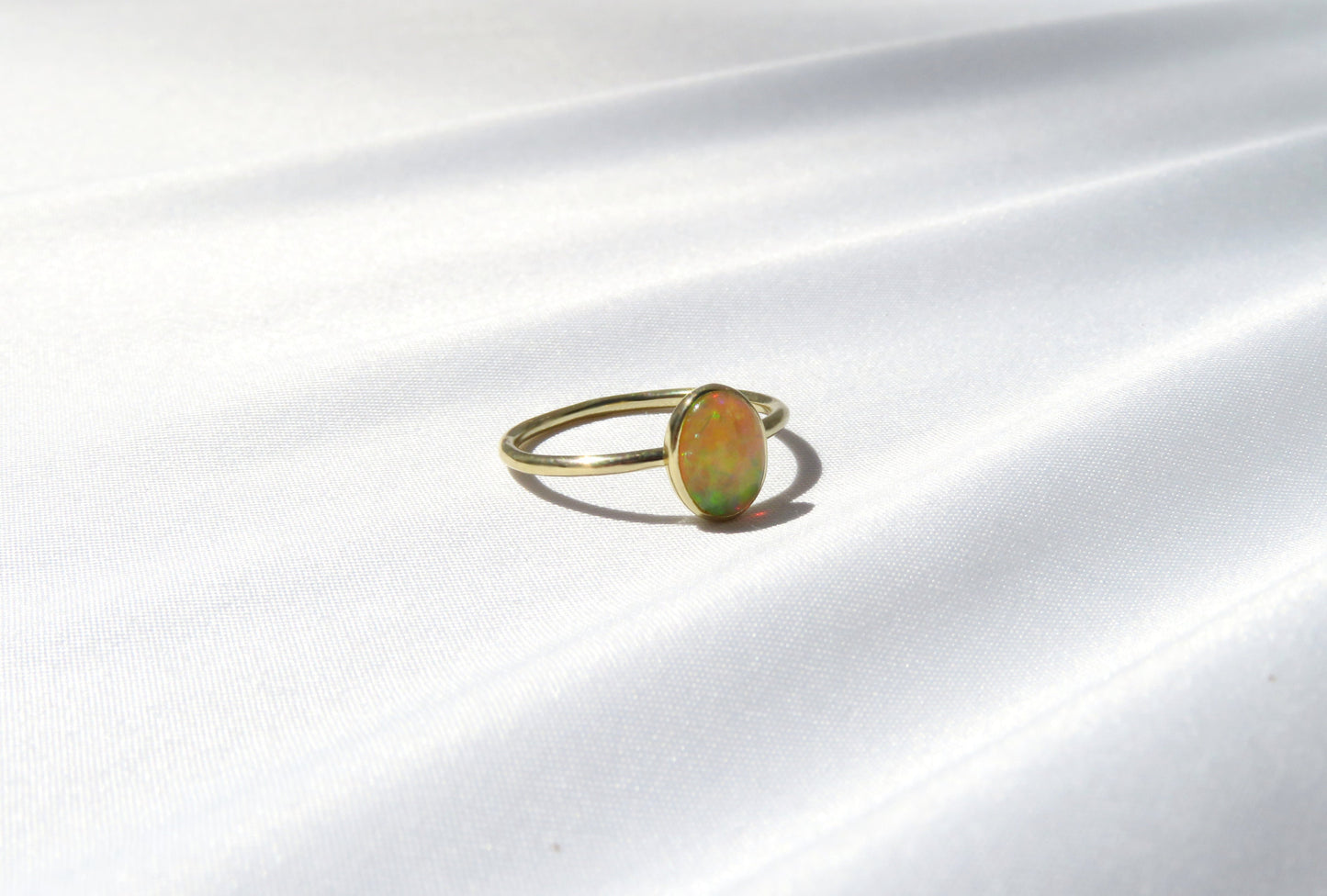 14k Gold 6x8mm Oval Natural Ethiopian Opal Ring