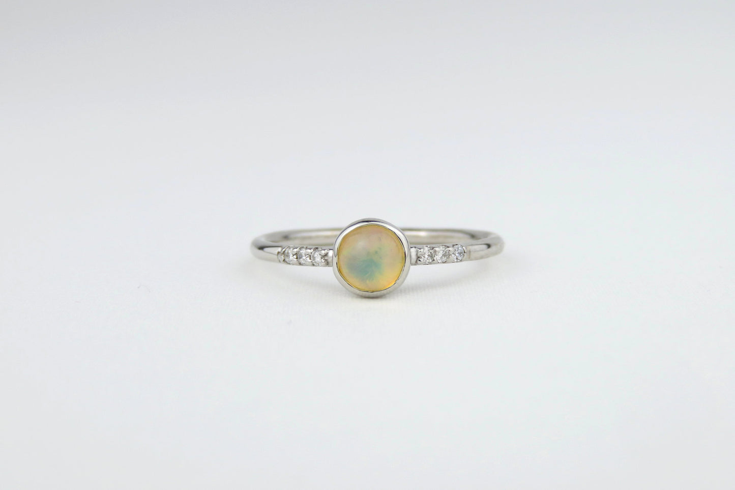 14k Gold 5mm Round Ethiopian Opal Ring with Diamond Accents