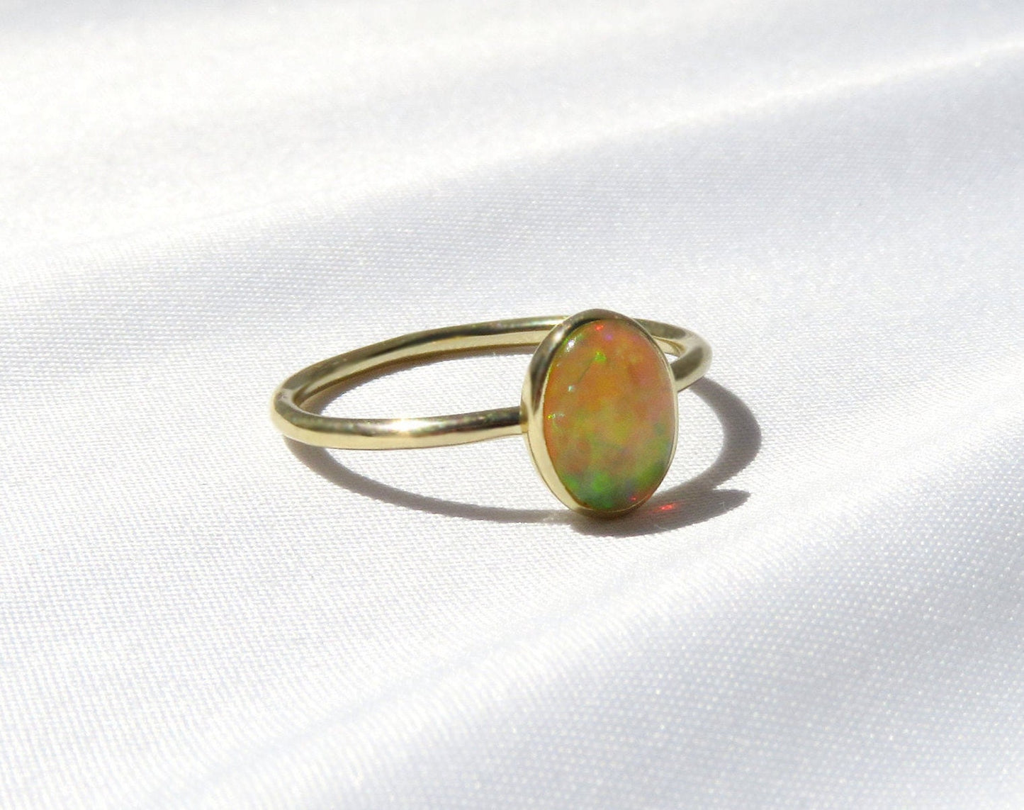 14k Gold 6x8mm Oval Natural Ethiopian Opal Ring