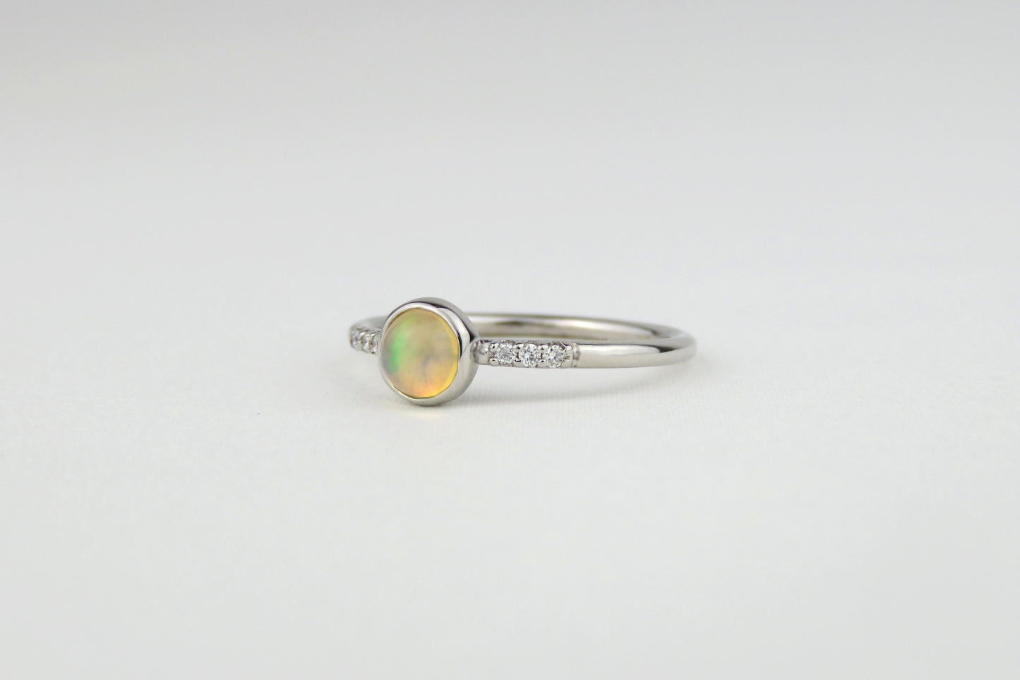 14k Gold 5mm Round Ethiopian Opal Ring with Diamond Accents