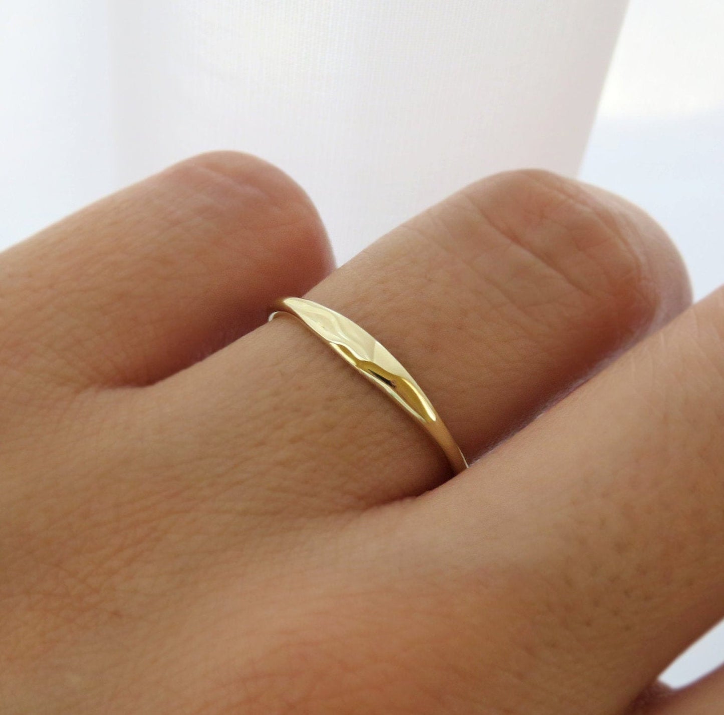 14k Gold 1.4mm Hammered Signet Ring