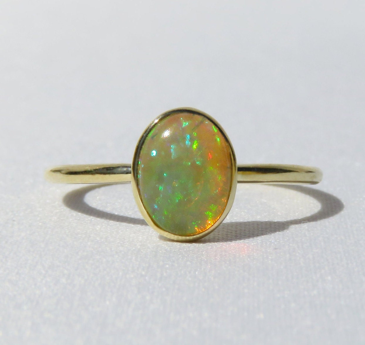14k Gold 6x8mm Oval Natural Ethiopian Opal Ring