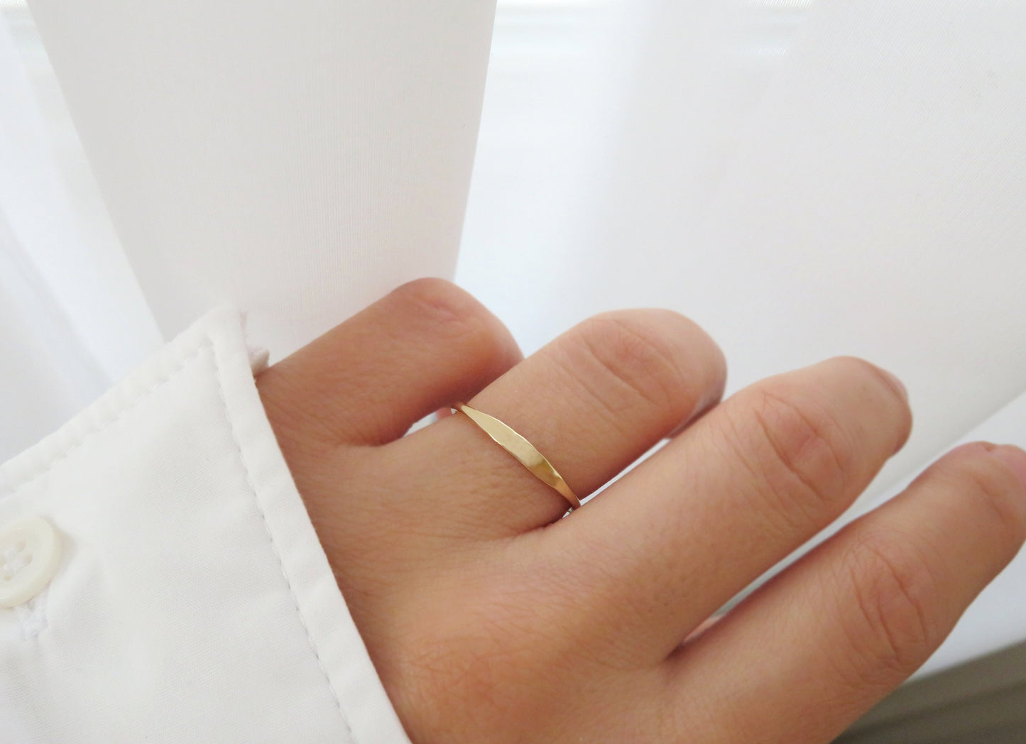 14k Gold 1.2mm Minimal Hammered Stack Ring