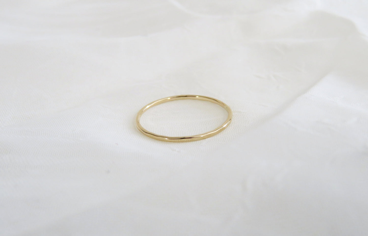 14k Gold 1mm Hammered Thin Stack Gold Ring