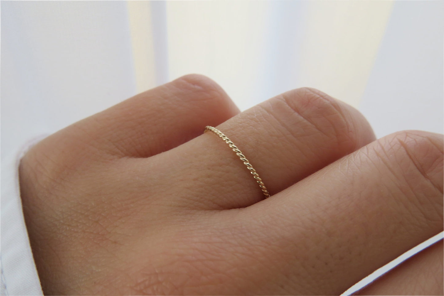14k Gold 1mm Dainty Twist Ring