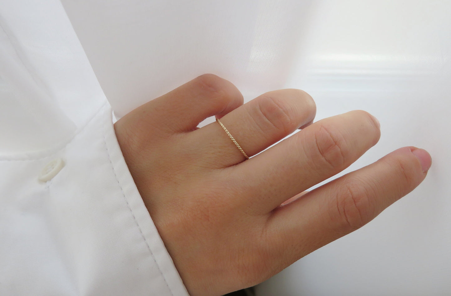 14k Gold 1mm Dainty Twist Ring