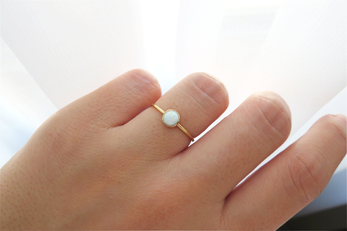 14k Gold Filled 5mm White Fire Opal Ring