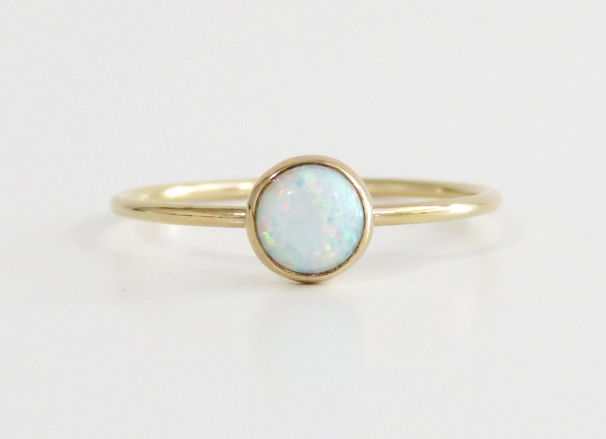14k Gold Filled 5mm White Fire Opal Ring