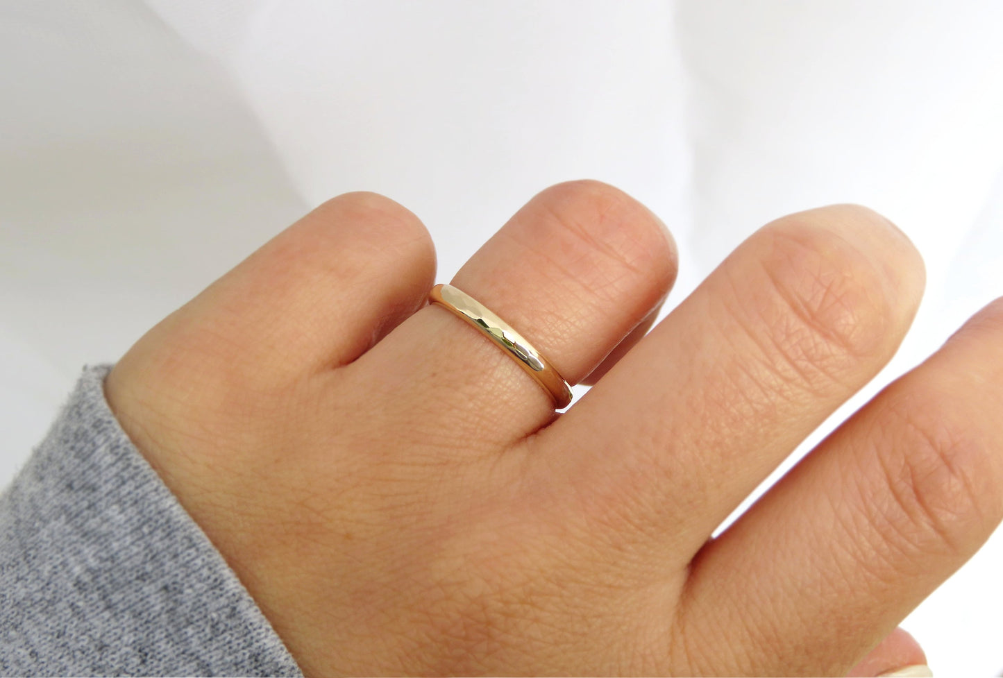 14k Gold 2.6mm Half Round Hammered Ring