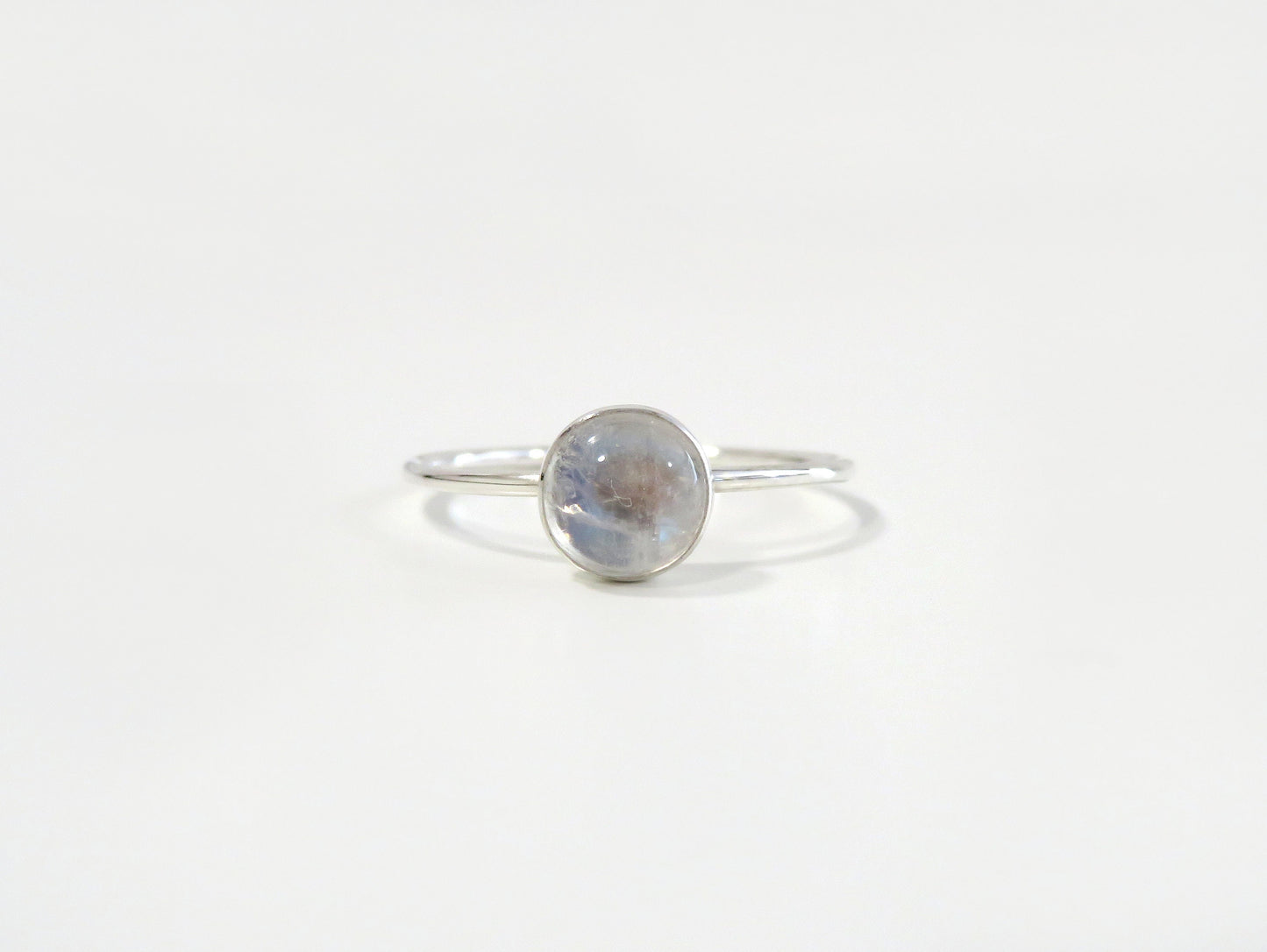 .925 Sterling Silver 6mm Round Rainbow Moonstone Ring