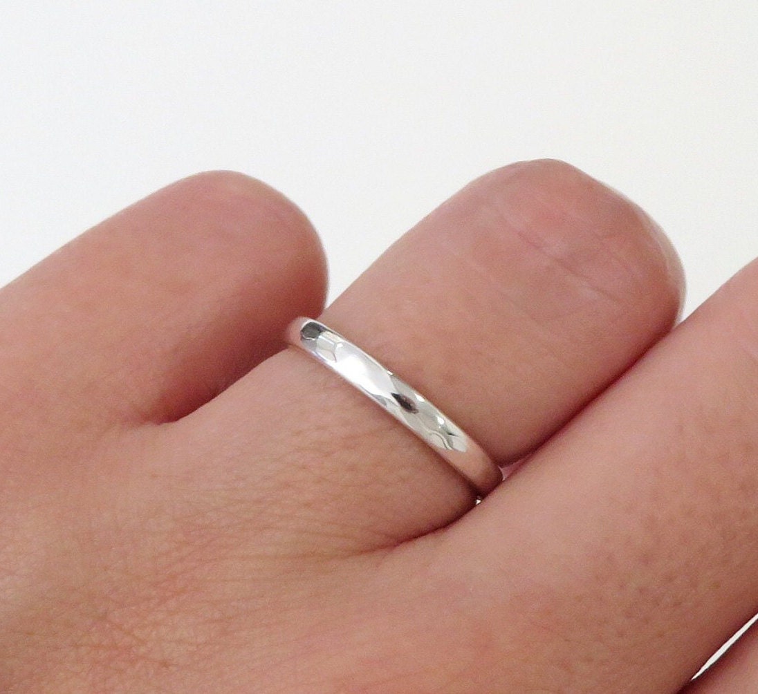 .925 Sterling Silver Half Round Hammered Silver Band