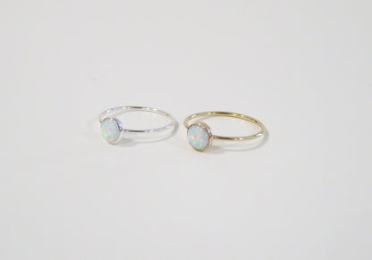 .925 Sterling Silver 6mm Round Fire White Opal Ring