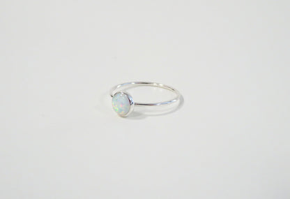 .925 Sterling Silver 6mm Round Fire White Opal Ring