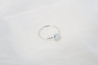 .925 Sterling Silver 6mm Round Fire White Opal Ring
