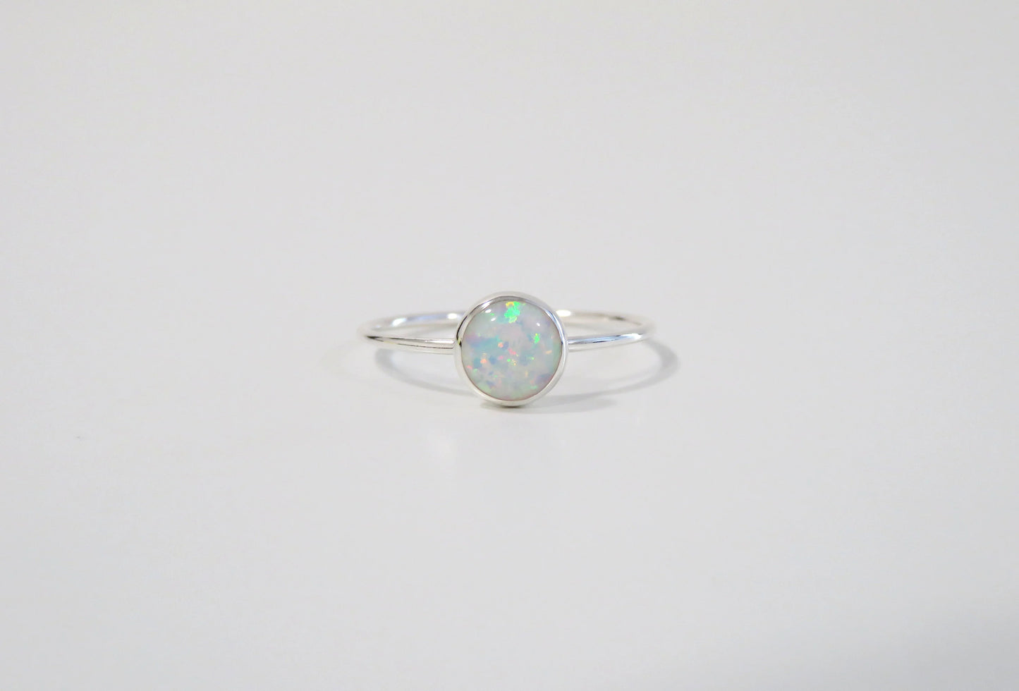 .925 Sterling Silver 6mm Round Fire White Opal Ring