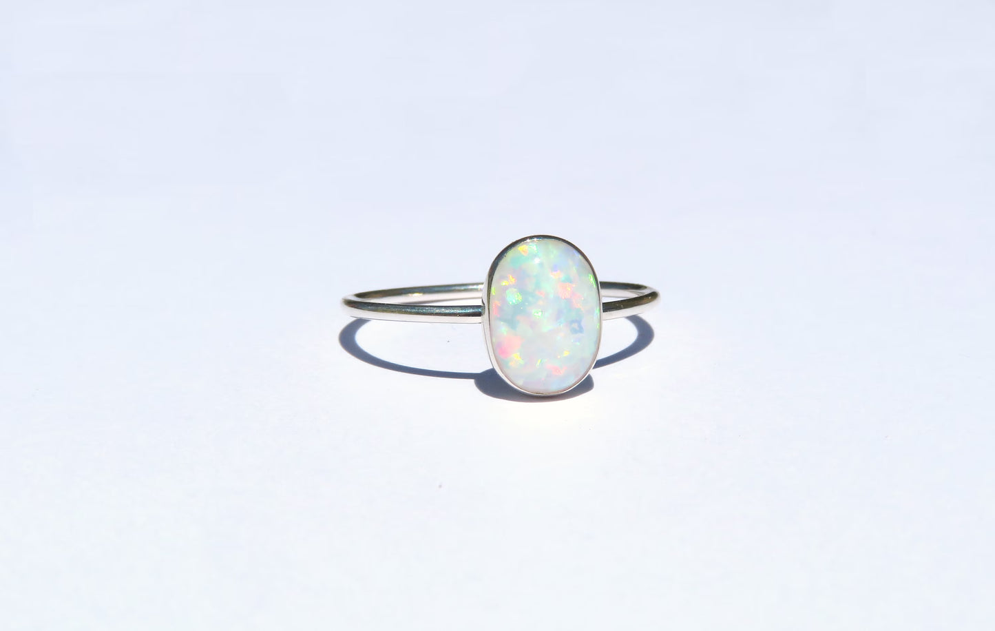 .925 Sterling Silver 6x8mm Oval Fire White Opal Ring