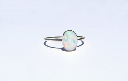 .925 Sterling Silver 6x8mm Oval Fire White Opal Ring