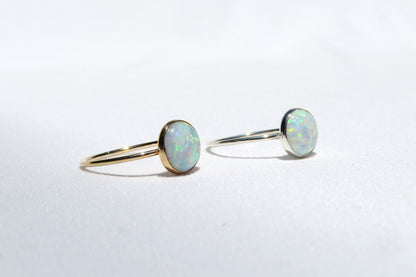 .925 Sterling Silver 8mm Round Fire White Opal Ring