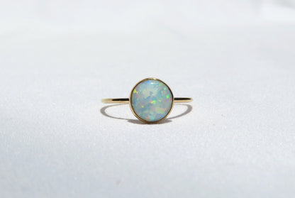 .925 Sterling Silver 8mm Round Fire White Opal Ring
