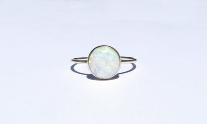 .925 Sterling Silver 8mm Round Fire White Opal Ring
