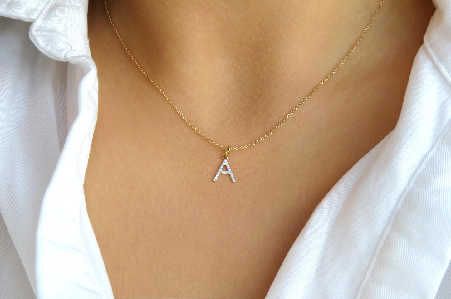 14k Gold Diamond Letter Necklace