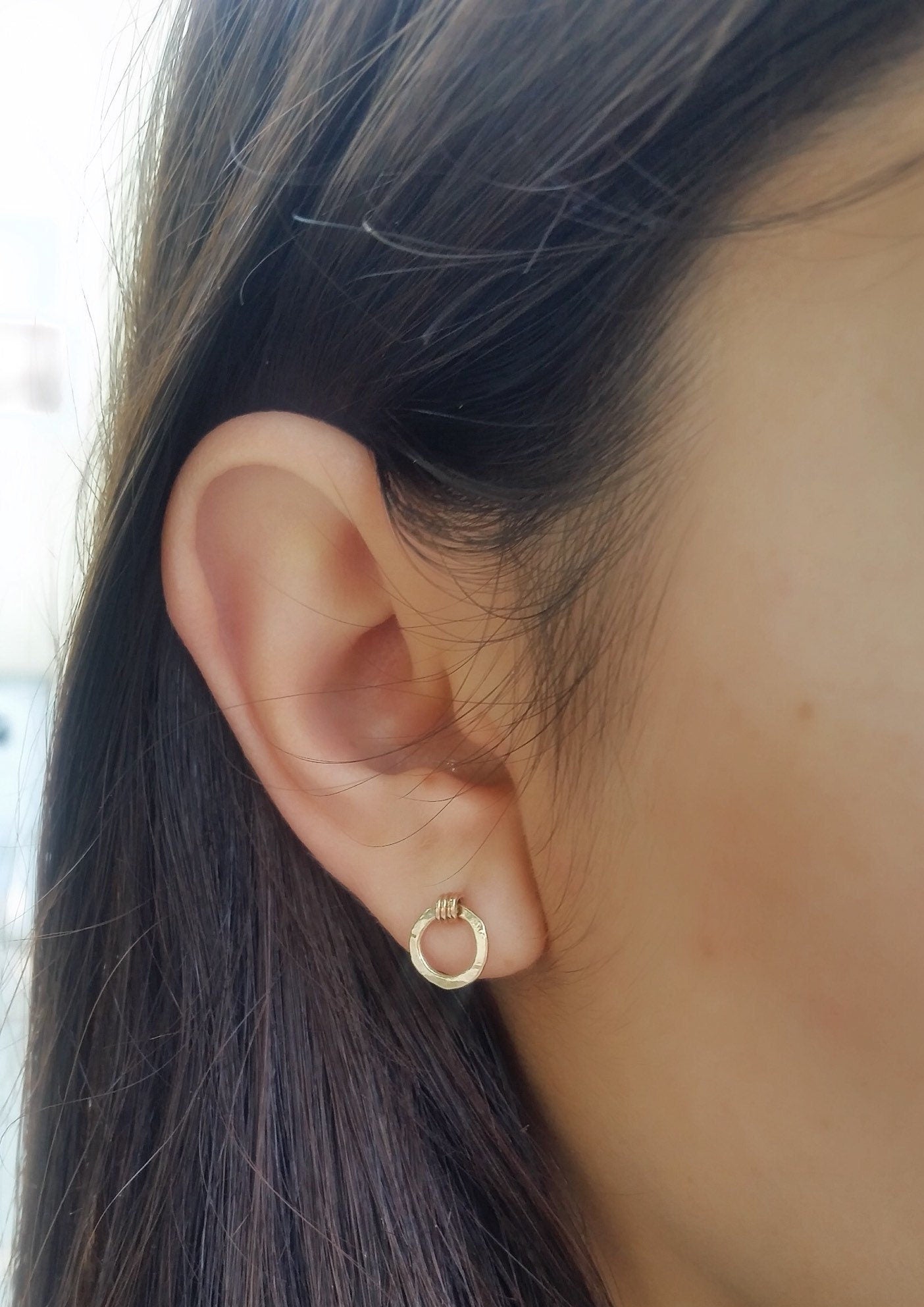 14k Gold Filled 9mm Hammered Open Circle Earrings