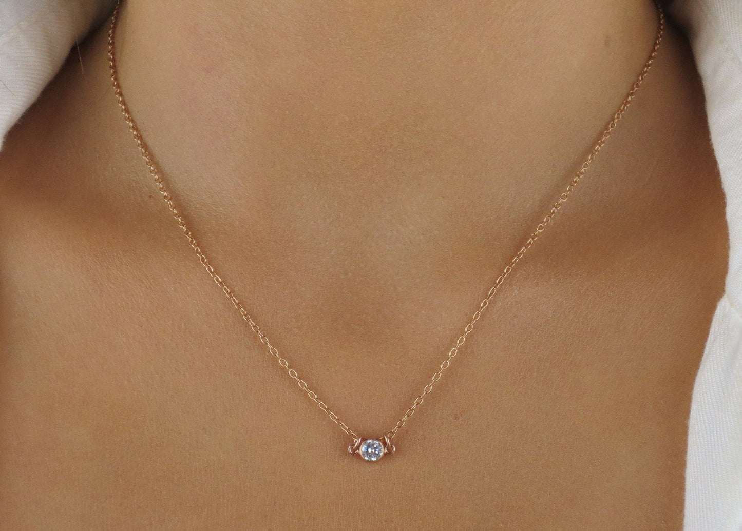 14k Rose Gold Filled Dainty CZ Necklace