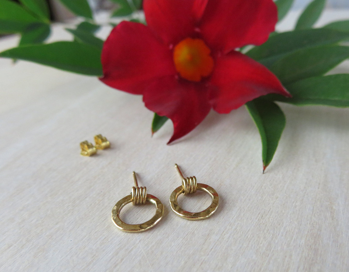 14k Gold Filled 9mm Hammered Open Circle Earrings