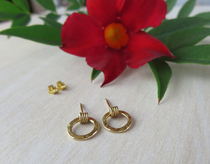 14k Gold Filled 9mm Hammered Open Circle Earrings