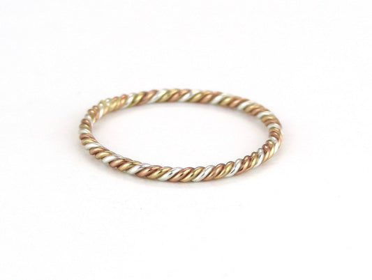 14k Multicolored 1.1mm Thin Twisted Stacking Ring