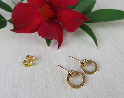 14k Gold Filled 9mm Hammered Open Circle Earrings