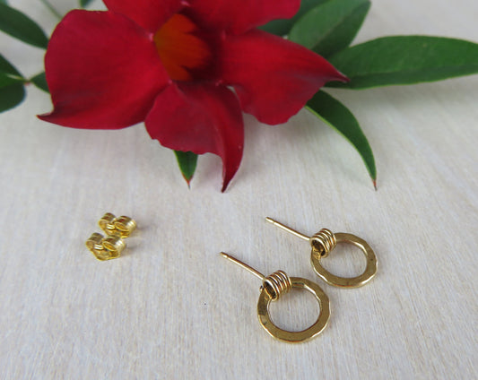 14k Gold Filled 9mm Hammered Open Circle Earrings