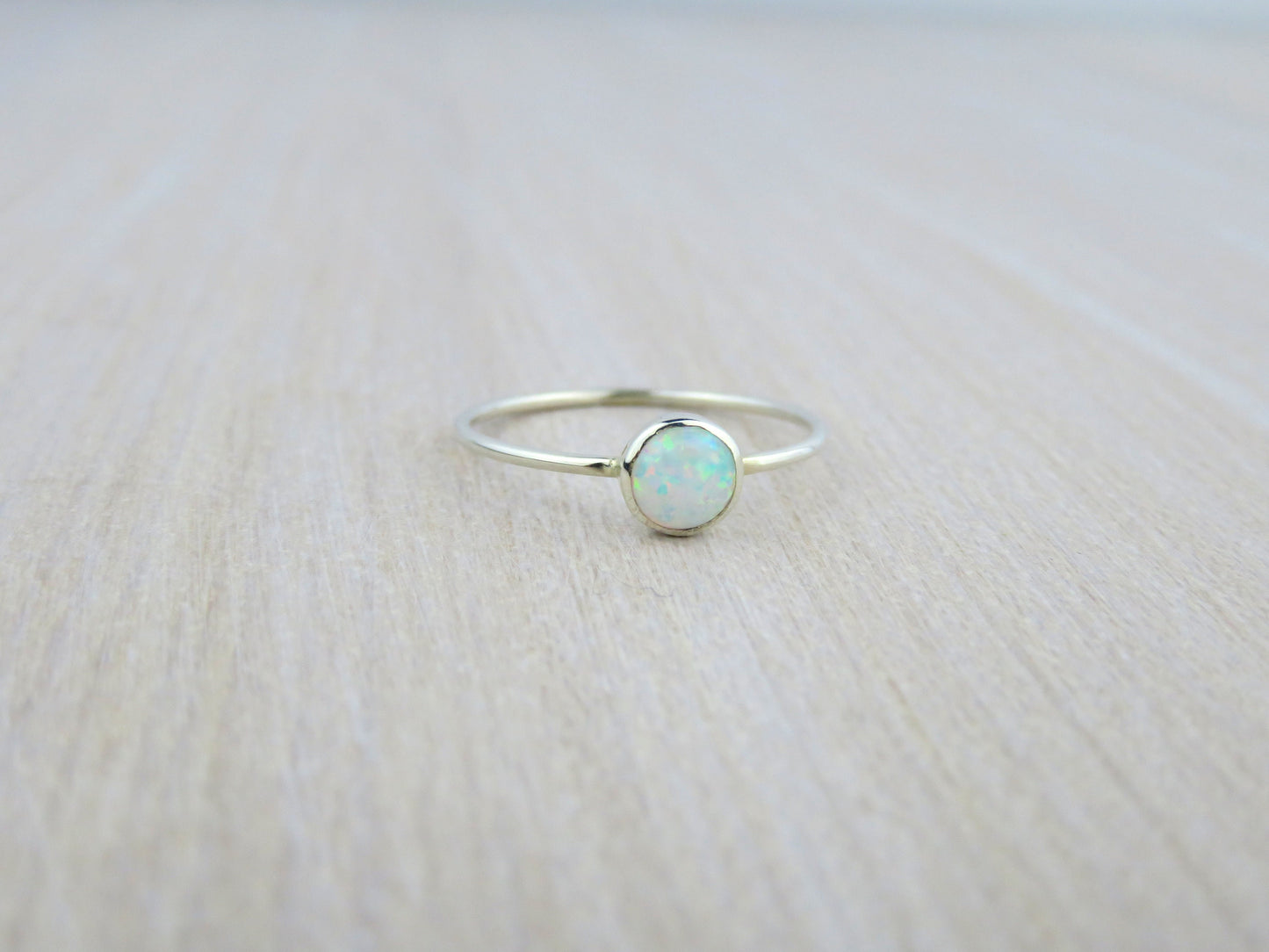 .925 Sterling Silver 5mm Fire White Opal Ring