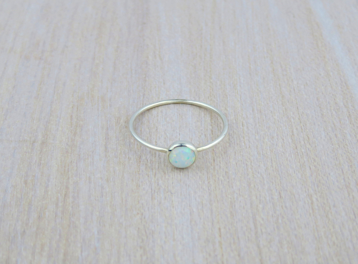 .925 Sterling Silver 5mm Fire White Opal Ring