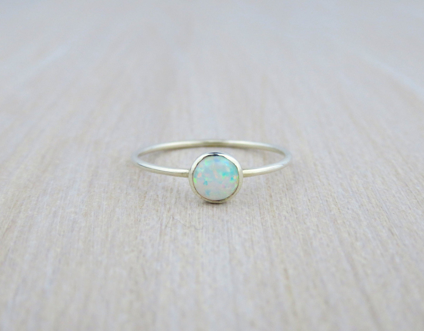 .925 Sterling Silver 5mm Fire White Opal Ring