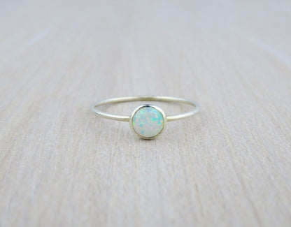 .925 Sterling Silver 5mm Fire White Opal Ring