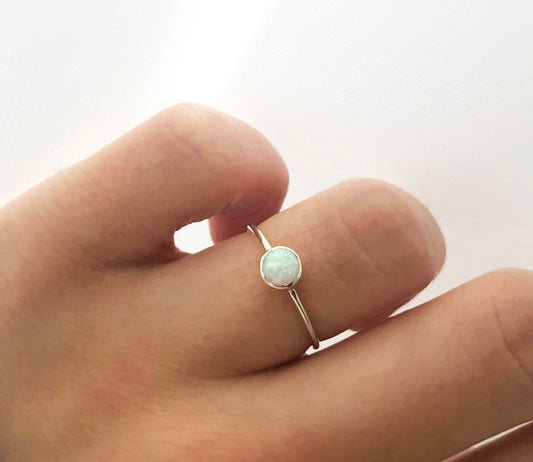 .925 Sterling Silver 5mm Fire White Opal Ring